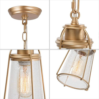 KSANA Gold Pendant Lighting, Mini Modern Hanging Light Fixture with Seeded Glass Shade for Kitchen Island, Foyer, Hallway, Bedroom and Entryway