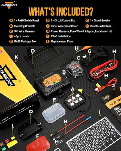 Auxbeam 6 Gang Switch Panel RA60 Toggle Momentary Pulsed RGB Dimmable Switch Panel Multifunction Switch Panel Built in Solid State Relay Marine Control Panel Waterproof for Car Boat, 3 Years Warranty