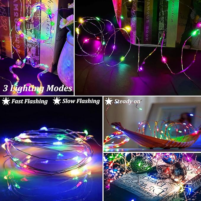 AIKEI 6 Pack LED Fairy Lights Battery Operated, String Lights Waterproof 7 Feet 20 Led Firefly Starry Lamps for Wedding Party Bedroom Garden Halloween Christmas Decoration Colorful