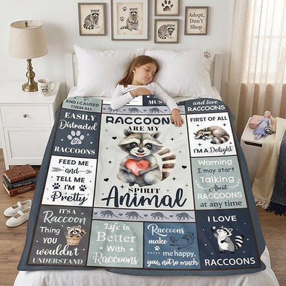 Raccoon Blanket, Cute Raccoon Gifts for Women and Girls, Soft Breathable Flannel Throw Blanket 60x50in, Aesthetic Raccoons Decor for Bedroom, Cozy Raccoons Gifts for Birthday & Animal Lovers
