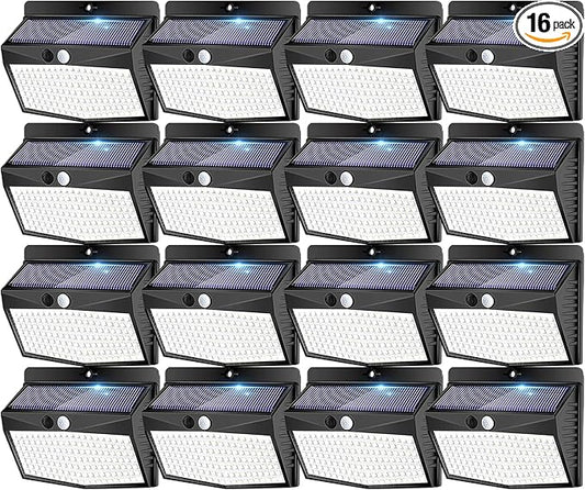 Peasur [ 16 Packs] Solar Motion Sensor Lights Outdoor, Solar Fence Lights with 3 Lighting Modes, Solar Powered Security Lights Waterproof for Outside Yard Wall Garden Backyard Deck Step Garage
