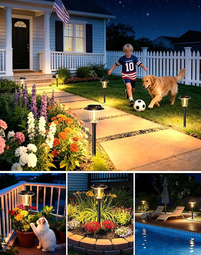 2026 New Solar Pathway Lights Outdoor 4 Pack Solar Lights Outdoor Waterproof IP65 Upgraded Bright LED Auto On/Off Modern Garden Lights Solar Powered Light for Yard Lawn Walkway Driveway Patio Decor