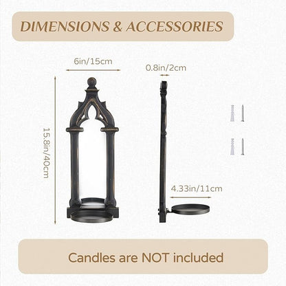 Candle Sconces Farmhouse Wall Decor - Black Gothic Dark Mirror Wall Candle Holder for Halloween Art Decorations - Wood Rustic Candles Sconce Set of 2 for Livingroom Fireplace