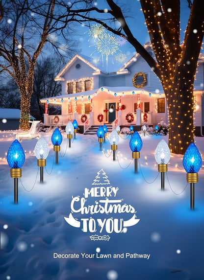 Brightown Strawberry Jumbo C9 Christmas Pathway Lights Outdoor -2 Pack Total 17 Feet 10 LED Jumbo C9 Walkway Lights, Christmas Light Outdoor Decorations for Lawn Outside Holiday, Blue & Pure White