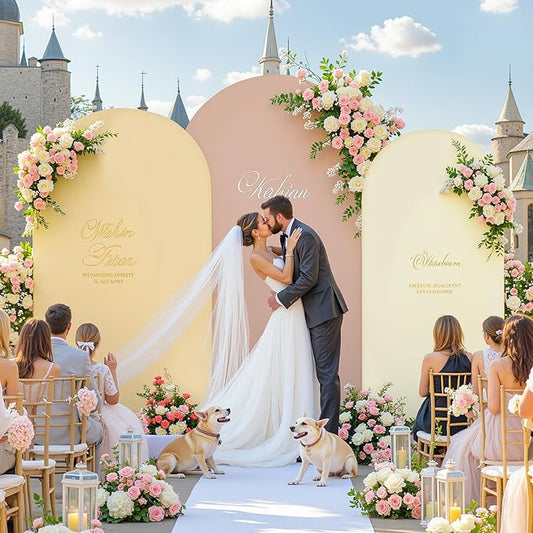 Set of 3 Arch Backdrop Covers(6ft, 5ft, 4ft) - Premium Stretchy Spandex Backdrop Arch Stand Cover for Baby Shower,Wedding,Party Decor Chiara Cover with Double-Sided Design(Cream Nude Champagne)