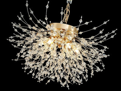 AGV LIGHTING CL023G Crystal Ceiling Light, Close to Ceiling Flushmount Light Fixture, Firework Design Dandelion Shape, 6-Lights, D18 x H10, Gold Finish