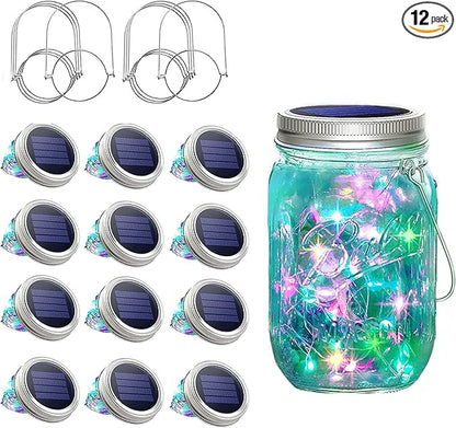 SunKite Solar Mason Jar Lights, 12 Pack 30 LED Waterproof Fairy Firefly Jar Lids String Lights with Hangers(NO Jars), Patio Yard Garden Wedding Decoration - Multicolored1