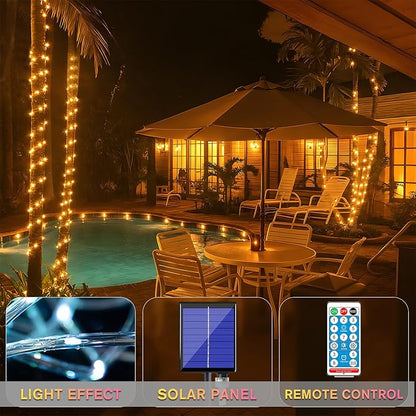 ANJAYLIA 66FT 200 LED Solar Rope Lights Outdoor Waterproof, Solar Powered Rope String Light with 8 Mode & Timer Remote, for Outdoor, Patio, Garden, Camping, Holiday & Christmas Décor Warm White
