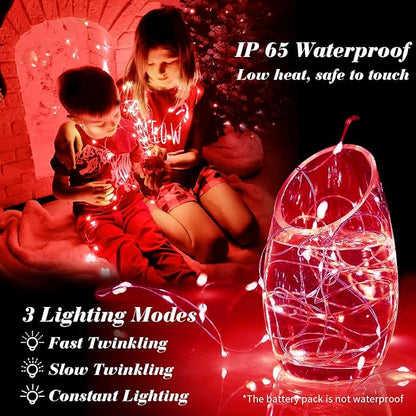 ZGWJ 24 Pack Fairy Lights Battery Operated, 7ft 20 Mini LED Fairy String Lights Silver Wire 3 Modes for DIY, Parties, Wedding, Bedroom, Halloween Christmas Decoration Red