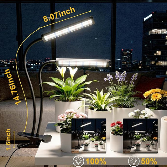 GooingTop Grow Light 100W 6000K, Super Bright White Desktop Clip Plant Lamp for Seedlings Succulents Seeds Starting Indoor Plants Growing,Bendable Gooseneck & Timer 4 8 12 H