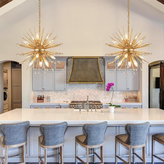 MEIXISUE Modern Sputnik Chandelier,Gold Firework Pendant Light 12-Light Dining Room Chandeliers Hanging Light Fixture for Kitchen Foyer Living Room Entryway UL Listed
