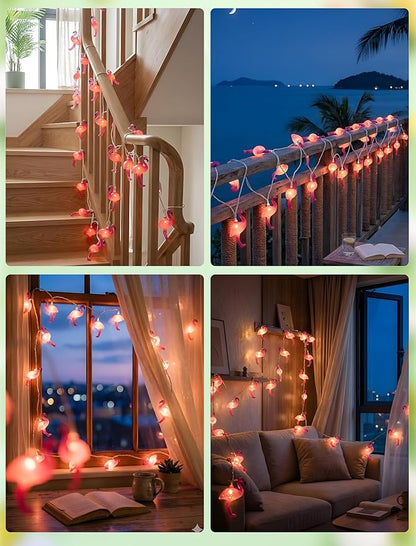 GOOTHY 8.5Ft Pink Flamingo String Lights, Summer Patio Outdoor String Lights with 10 Mini Flamingo Lights, Plug in Decorative Fairy Lights UL Listed for Bedroom Party Birthday Wedding Holiday Decor