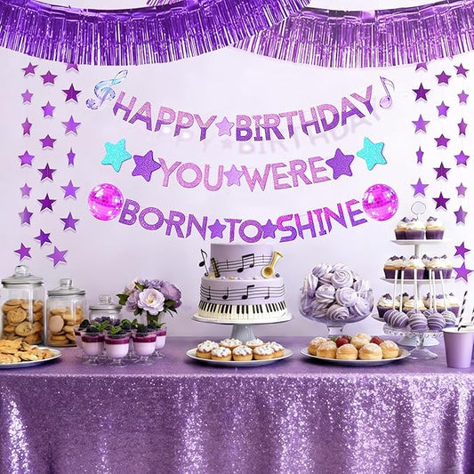 Kpop Happy Birthday Banner Set - Kpop Birthday Party Decorations with Purple Shining Star Garland, Music Idol Party Decor for Girls