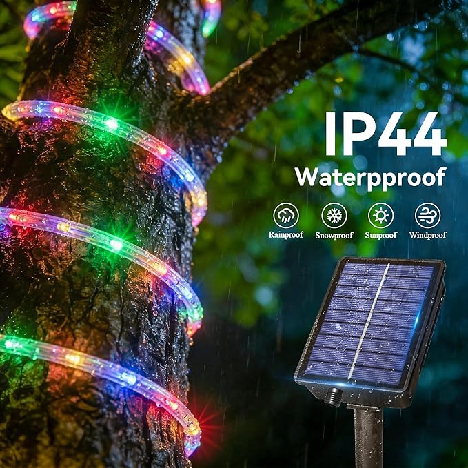 Ollny Solar Rope Lights, 2 Pack Total 66FT 200LED Solar Fairy Lights Multicolor