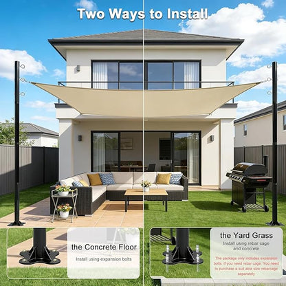 2 Pack 11 Ft Shade Sail Poles, Heavy Duty Metal Outdoor Support Post Kit, Rust-Resistant Shade Sail Support Poles, Adjustable Metal Sun Shade Poles for Patios, Courtyards, Backyards and Gardens