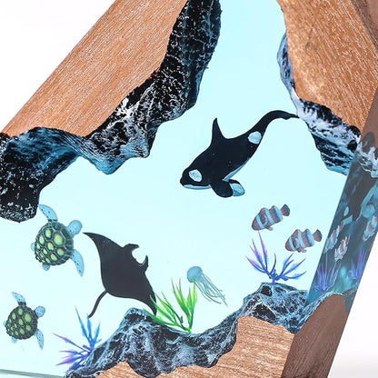 Epoxy Orca Ocean Resin Lamp, Handmade Resin Night Light with USB Port, Multi-Color LED Light, Ideal Home Bedroom Decor, Marine Biology Gifts for Birthday, Unique Orca Gifts for Men and Women (10"x6")
