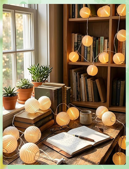 White Lantern String Lights Plug in, 8.5Ft Hanging Indoor Decorative String Lights with 10 Cute White Nylon Lanterns Lights Connectable for Indoor Outdoor Bedroom Ramadan Backyard Patio Bistro Decor