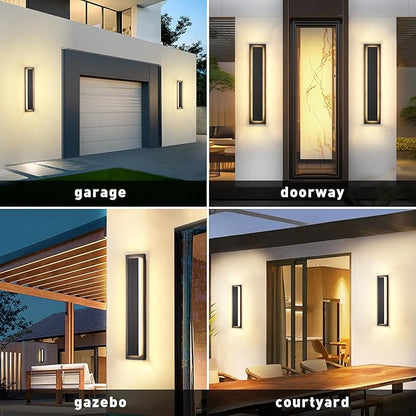 𝟐𝟒 𝐈𝐍 Porch Lights Outdoor Sconce Light,Modern Exterior Front Door Lighting Fixture,Black Led Long Outdoor Wall Light,Waterproof Outside Lights For House,Patio,Garage,24W Warm White 1 Pack