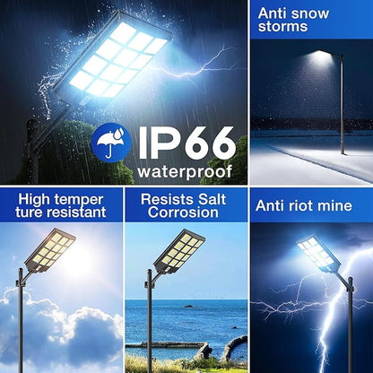 OKPRO 10000W Solar Street Light Outdoor, IP66 Waterproof Solar Lights Outdoor with Motion Sensor & Remote, Dusk to Dawn Commercial Security Lighting for Parking Lot, Yard, Farm, Driveway (2 Pack)