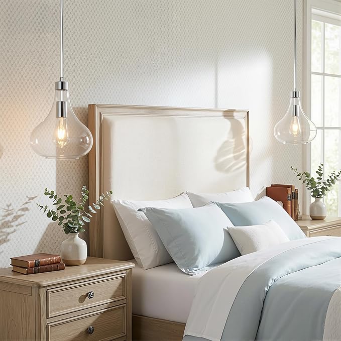Modern Glass Pendant Light 9.44 in Clear Glass Shade Chrome Farmhouse Island Pendant Lights for Kitchen Pendant Lighting Over Sink Bedroom Dining Room