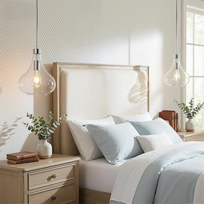 Modern Glass Pendant Light 9.44 in Clear Glass Shade Chrome Farmhouse Island Pendant Lights for Kitchen Pendant Lighting Over Sink Bedroom Dining Room
