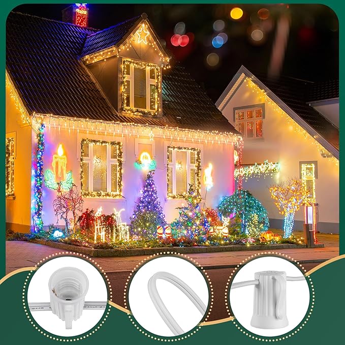 C9 Light Strand 100 FT for E17-12 Spacing, Outdoor String Light Christmas Stringer with 100 Sockets for Patio (White)