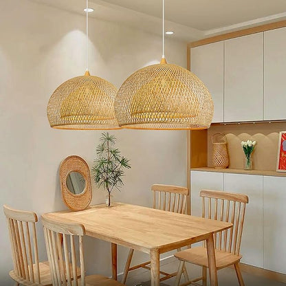 Arturesthome 1 Light Bamboo Dome Pendant Lighting, Coastal Handwoven Ceiling Lampshade Chandelier, Hanging Lamp Light Fixture for Kitchen Living Room