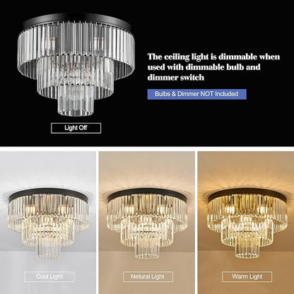 21.65" Black Crystal Ceiling Light 10-Light Modern Crystal Ceiling Light Fixture 3-Tier Luxury K9 Crystal Ceiling Light,for Dining Room Kitchen Island Living Room Bedroom