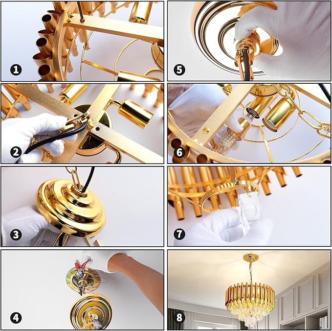 Modern Luxury Crystal Pendant Light Crystal Chandelier Round Chandelier Flush Mount Ceiling Lighting Fixture for Living Room Dining Room Table Restaurant,E12x4 Lights,Gold