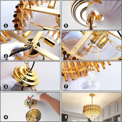 Modern Luxury Crystal Pendant Light Crystal Chandelier Round Chandelier Flush Mount Ceiling Lighting Fixture for Living Room Dining Room Table Restaurant,E12x4 Lights,Gold