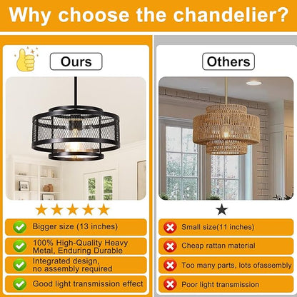 Modern Pendant Lights Kitchen Island, Black Pendant Light Fixtures with 13" Metal Cage, Industrial Farmhouse Hanging Pendant Lights Fixture for Kitchen Island Dining Room Bedroom Hallway Entryway