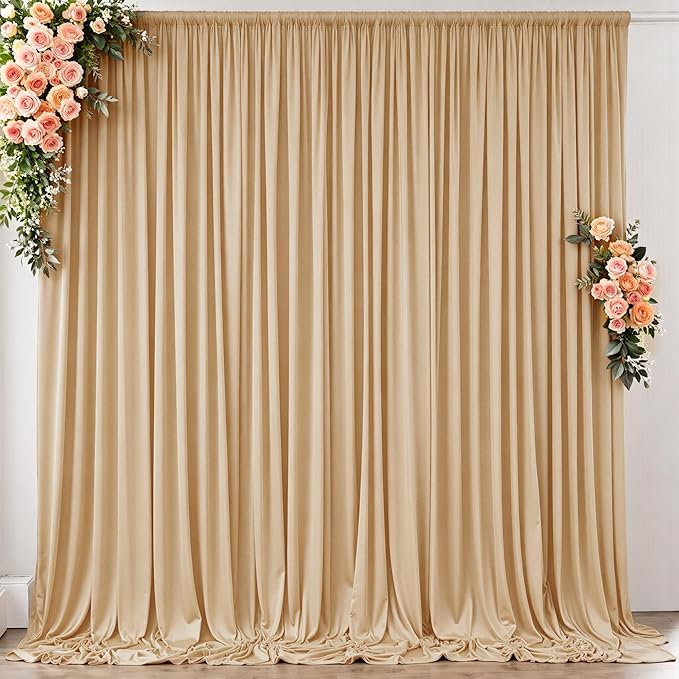 10 ft x 10 ft Wrinkle Free Champagne Backdrop Curtain for Parties, 2 Panels 10ft Polyester Champagne Photo Backdrop Drapes for Graduation Birthday Wedding Party Stage Curtains