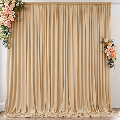 10 ft x 10 ft Wrinkle Free Champagne Backdrop Curtain for Parties, 2 Panels 10ft Polyester Champagne Photo Backdrop Drapes for Graduation Birthday Wedding Party Stage Curtains