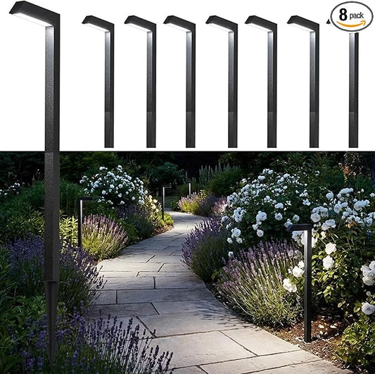 Low Voltage Pathway Lights, 4.5W LED Landscape Lighting, 4000K, 9-15V AC/DC, IP65 Waterproof, Aluminum, Black, 8 Pack