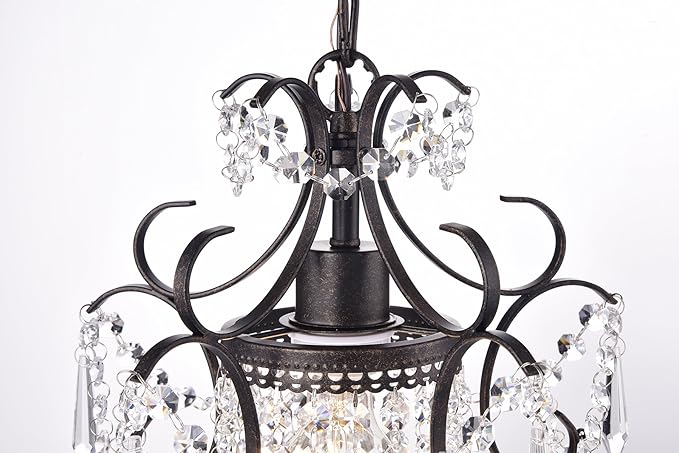 Edvivi Amorette Mini Chandelier Crystal, 1 Light Modern Elegant Glam Ceiling Light Fixture Antique Bronze, Adjustable Hanging Lighting for Closet, Bedroom, Girls Room, Kitchen Island, 2-Pack