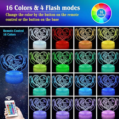 3D Illusion Night Light Gifts for Mom,16 Color Change Decor Bedside Lamp with Remote and Smart Touch, Gifts for Mom for Mothers Day,Xmas