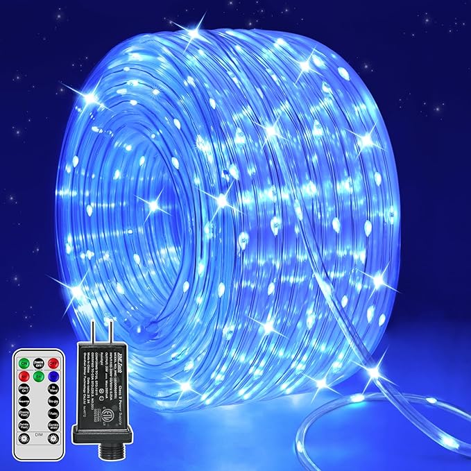 50ft LED Waterproof Rope Lights, String Lights with Remote, 8 Modes IP68 Waterproof Timer for Indoor Outdoor Blue Rope Lights for Outside (Blue)