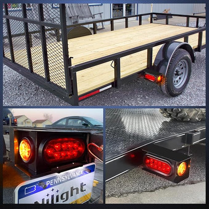 Nilight 2PCS Steel Trailer Light Boxes Housing Kit w/ 6Inch Oval Red Tail Lights 2 Inch Round Amber Side Marker 3LED License Plate Lighting w/Grommet Plugs
