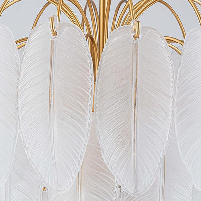 LumFurn 10-Light Gold Chandeliers, Modern Pendant Light Fixture for Dining Room, Staircase, D16 x H27~72" Adjustable Height, Frosted Feather Glass Shade & Gold Finish