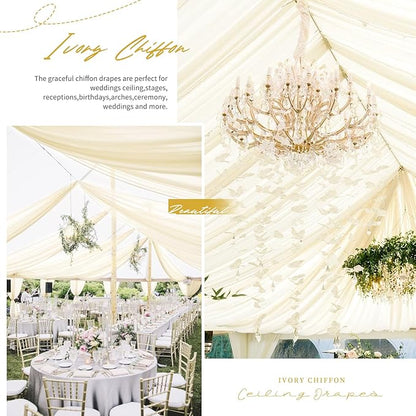 6 Panels Beige Ceiling Drapes for Wedding Ceiling Drapes 5ftx20ft Wedding Arch Draping Fabric Sheer Curtains Voile Chiffon Drapery Draping Decorations for Party Ceremony Stage