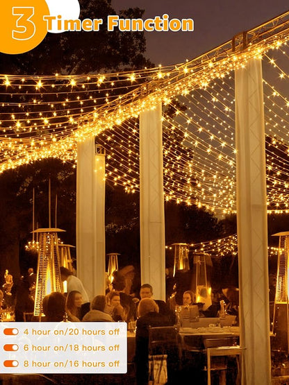 Guhope Christmas String Lights 600LED 98FT, Waterproof String Lights with Remote and Timer, 8 Modes Dimmable Christmas Lights for Indoor Outdoor Wedding Party Holiday Decorations (Warm White)