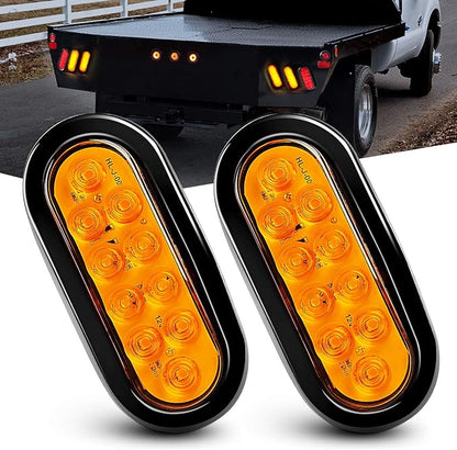 Nilight 6 Inch Oval Amber LED Trailer Tail Lights 2PCS W/Flush Mount Grommets Plugs IP67 Waterproof Turn Signals Lamp for 12V RV Camper Truck Jeep
