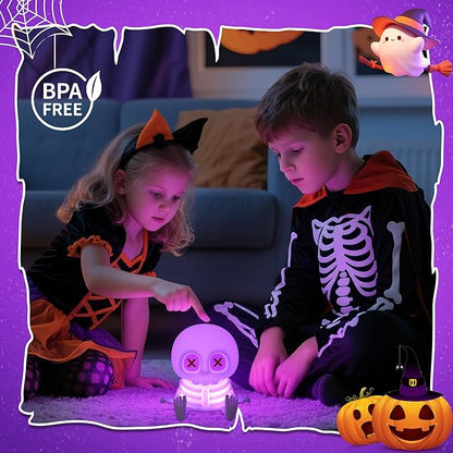 Skull Night Light, Cute Skeleton Lamp, Silicone LED Color Changing & Dimmable Helloween Room Summerween Party Decor, Squishy Rechargeable Bedside Nightlight for Christmas Birthday Gifts