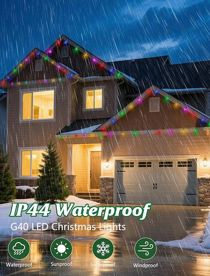 SUNSGNE G40 LED Christmas Globe String Lights, 50FT Shatterproof Round Colored Christmas Lights with 27 LED Clear Multicolor Bulbs(2 Spare) for Patio Balcony Roofline Garden Decor