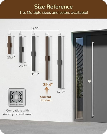 EDISHINE 2 Pack Modern Outdoor Wall Lights Dimmable, 39.3" Rectangular Outdoor Wall Sconce, 3CCT, Iron & PC, IP65 Waterproof, Long Front Porch Light for Patio, Yard, Oil Rubbed Bronze