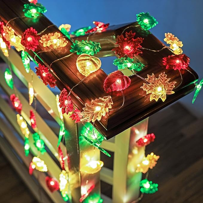Fall Leaf Lights Thanksgiving Fairy String Lights Harvest Decorative Lights Maple Oak Decor 10ft 30LED USB Plug in or Battery Power Lights for Home Bedroom Autumn Wreath Tree Décor