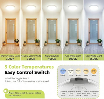 hepside 7 Inch White Flush Mount Ceiling Light, 15W 1800LM Ceiling Light Fixture,3000K/3500K/4000K/5000K/6500K Color Selectable, LED Flat Ultra-Thin Round Lighting Fixture for Closet Bathroom Hallway