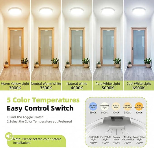 hepside 7 Inch White Flush Mount Ceiling Light, 15W 1800LM Ceiling Light Fixture,3000K/3500K/4000K/5000K/6500K Color Selectable, LED Flat Ultra-Thin Round Lighting Fixture for Closet Bathroom Hallway