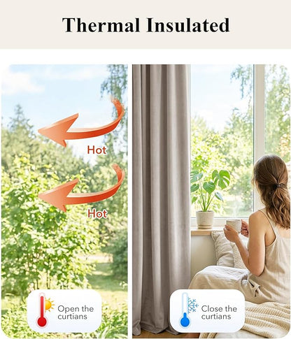 StangH Back Tab Camel Beige Velvet Curtains Room Darkening Thermal Insulated Drapes for Doorway/Sliding Door Privacy for Bedroom/Living Room/Closet, W42 x L90, 2 Panels