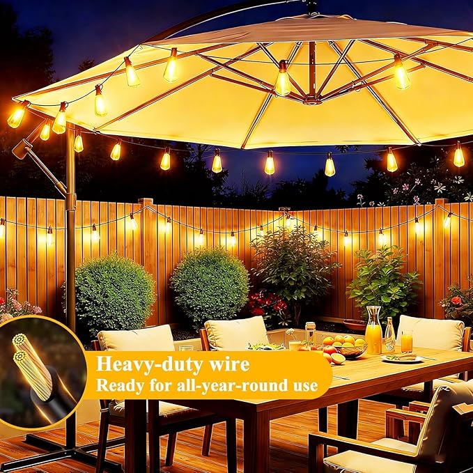 Jedavai Upgraded LED Outdoor String Lights 210Ft Shatterproof Waterproof ST38 Vintage Edison Bulbs Patio Lights Energy Saving Hanging Outdoor for Christmas Porch Deck Garden Backyard Wedding Party